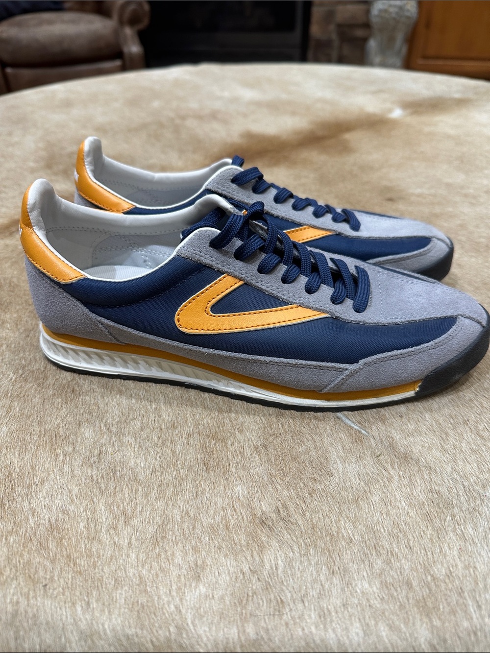 Tretorn Navy and Yellow Retro Runner Sneakers - Picture 3 of 6